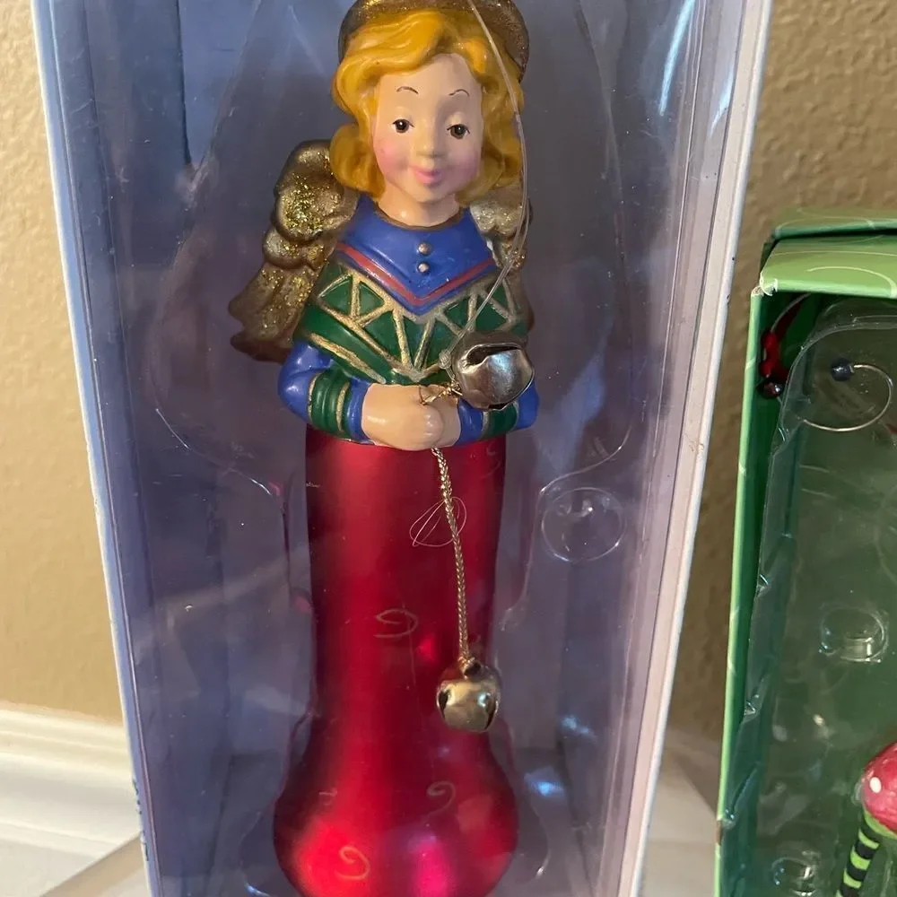 Department 56 Angel with Bells Ornament Plus Dept Glass Boot Ornament